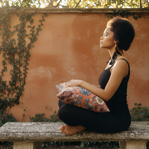 Barkcloth Design met rode achtergrond Accent Kussen