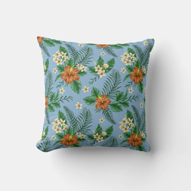  Barkcloth-look Blue en Oranje Pillow Kussen (Voorkant)