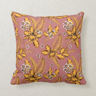 Barkcloth-look Mustard en Coral Pillow Kussen