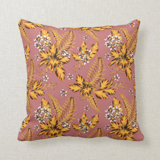 Barkcloth-look Mustard en Coral Pillow Kussen