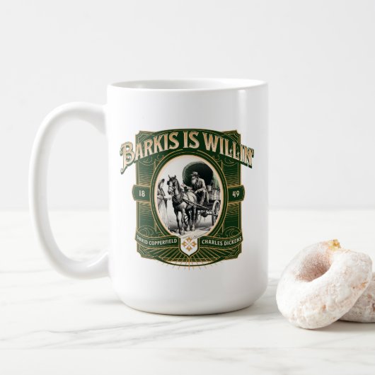 Barkis is Willin' Green Gold Literary Coffee Mug (Avec donut)