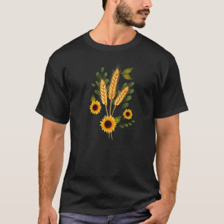Barley With Sunflower Harvesting Fall Season Harve T-shirt