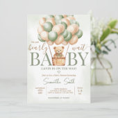 Barly Wachten Groene Hete Luchtballon Baby shower Kaart (Staand voorkant)