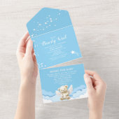 Barly Wait Angel Teddy Bear Blauw Baby shower All In One Uitnodiging (Afscheurbaar)