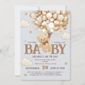 Barly Wait Blue Teddy Bear Baby shower Neutral Kaart (Voorkant)