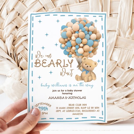 Barly Wait Modern Blue Boy Baby shower Kaart