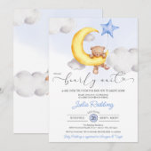 Barly Wait Moon & Star Teddy Bear Boy Baby shower Kaart (Voorkant / Achterkant)