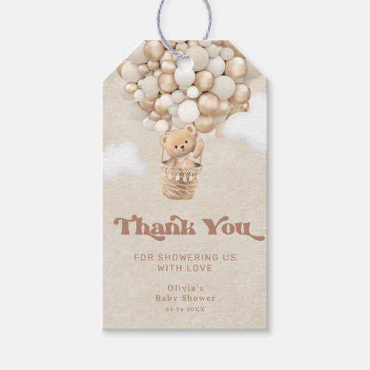 Barly Wait Neutral Teddy Bear Balloon Baby shower Cadeaulabel (Voorkant)