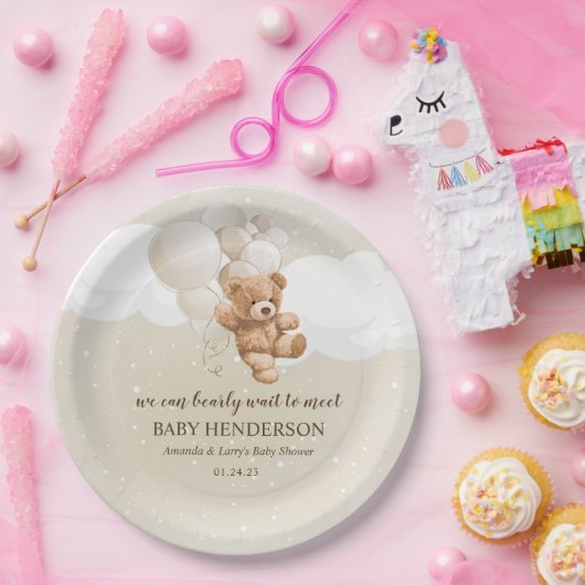 Barly Wait Neutral Teddy Bear Papieren Bordje (Feest)