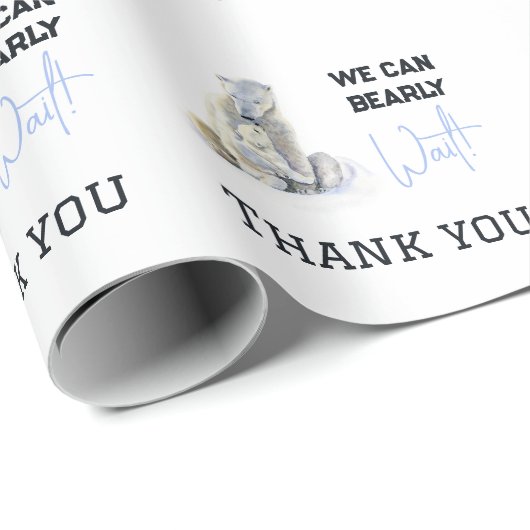 Barly Wait Polar Beer Blue Boy Winter Baby shower Cadeaupapier (Rol Hoek)