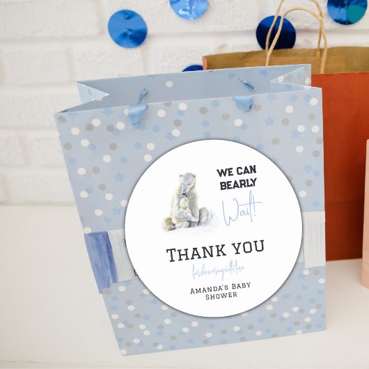 Barly Wait Polar Beer Blue Boy Winter Baby shower Ronde Sticker