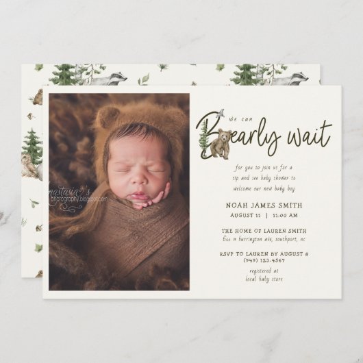 Barly Wait Sip & See Baby shower Invitation Kaart (Voorkant / Achterkant)