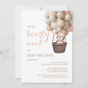 Barly Wait Teddy Balloons Girl Baby shower Kaart