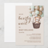 Barly Wait Teddy Balloons Green Baby shower Kaart (Voorkant / Achterkant)