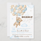 Barly Wait Teddy Bear Balloon Boy Baby shower Kaart (Voorkant)