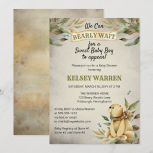 Barly Wait Woodland Teddy Bear Boy Baby shower Kaart