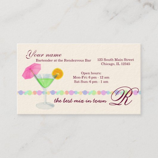 Barman/Eigenaar Bar Visitekaartje (Voorkant)