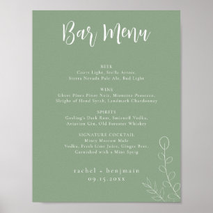 Barmenu Huwelijk Salie Groen Botanisch Minimaal Poster