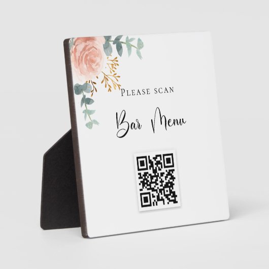 Barmenu QR-code roze bloemige eucalyptus Fotoplaat (Voorkant)