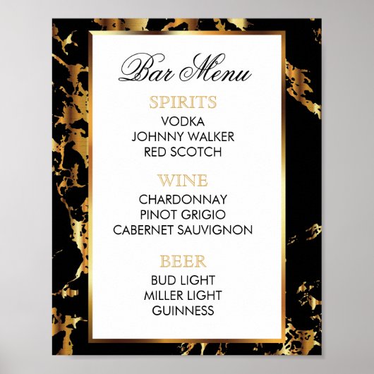 Barmenu - Zwart en goud marmer en zwart Poster (Voorkant)