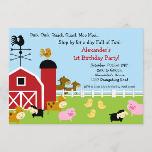 Barn Animal Fun Birthday Party Kaart