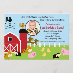 Barn Animal Fun Foto Birthday Party Kaart