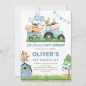 Barn Animals, Barnyard, Ranch Boys 1st Birthday Kaart (Voorkant)