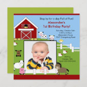 Barn Animaux Fun1st Birthday Photo Invitation (Devant / Derrière)
