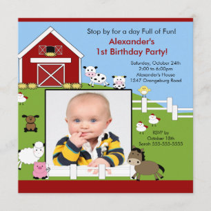 Barn Animaux Fun1st Birthday Photo Invitation