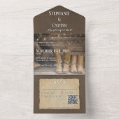 Barn & Boots Rustic Cowboy Westerne QR-code All In One Uitnodiging (Binnen)