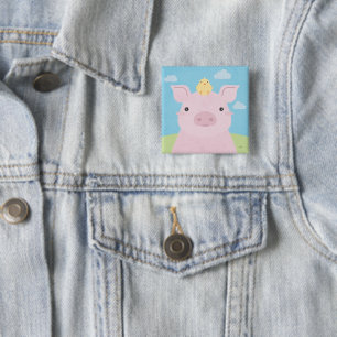 Barn Buddies - Biggetje & Kuiken Vierkante Button 5,1 Cm