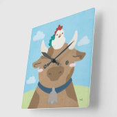 Barn Buddies - Koe & Chick Vierkante Klok (Hoek)