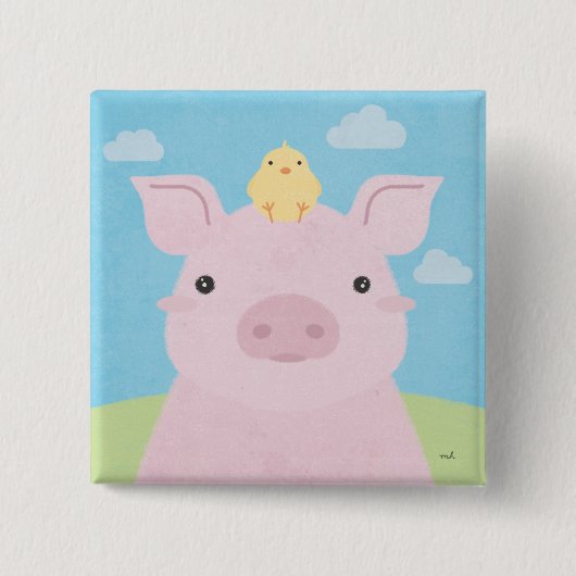 Barn Buddies - Piglet & Chick Vierkante Button 5,1 Cm (Voorkant)