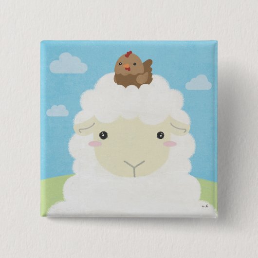 Barn Buddies - Sheep & Chick Vierkante Button 5,1 Cm (Voorkant)