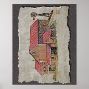 Barn Buggy & Windmill Poster