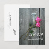 Barn-deur en roze rozen bruiloft kleine RSVP (Voorkant / Achterkant)