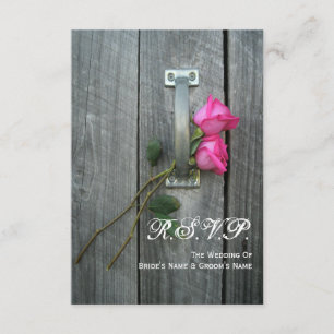 Barn-deur en roze rozen bruiloft kleine RSVP Kaartje