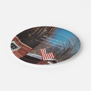Barn Flag Patriotic Herinnert iedereen rond Papieren Bordje