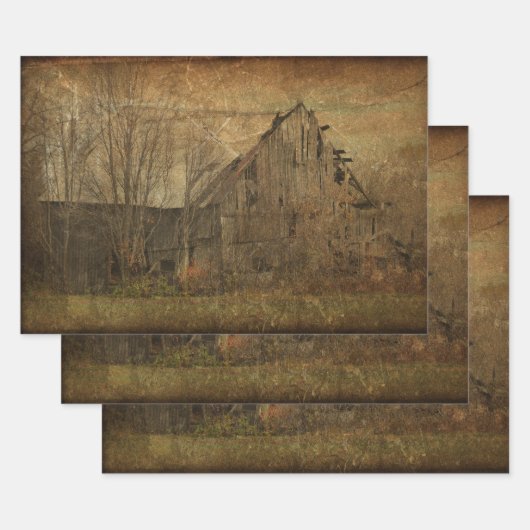 Barn Grunge Texture Sepia  Land Rustic Inpakpapier Vel (Set)