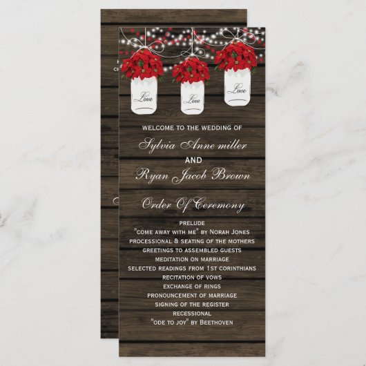 Barn hout poinsettias metselaar pot bruiloft progr programma (Voorkant / Achterkant)