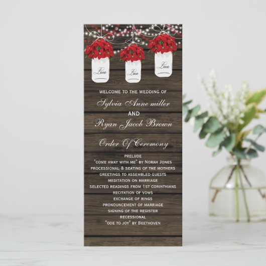 Barn hout poinsettias metselaar pot bruiloft progr programma (Staand voorkant)