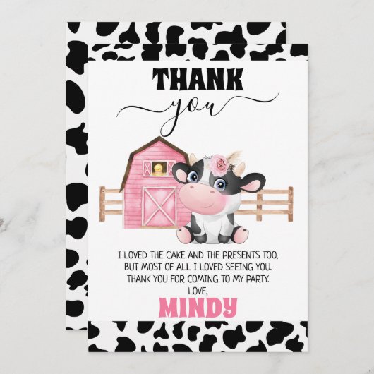 Barn Koe Afdrukdag geboortedag bedankt Kaart (Voorkant / Achterkant)