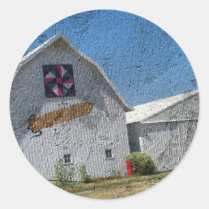 Barn met Corn en een Barn Quilt Ronde Sticker