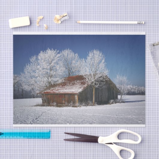 Barn omringd met winterbomen tissuepapier (Craft)