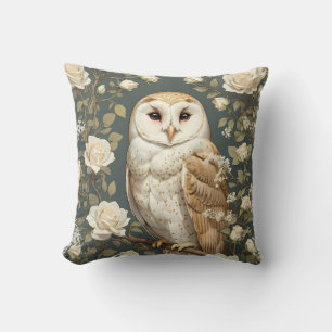 Barn Owl en Witte Rozen William Morris Geïnspireer Kussen