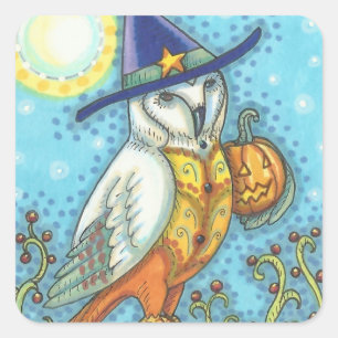 BARN OWL FOLK ART, HALLOWEEN BIRD STICKERS