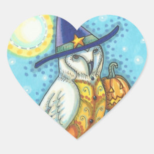 BARN OWL FOLK ART, HALLOWEEN BIRD STICKERS Coeur