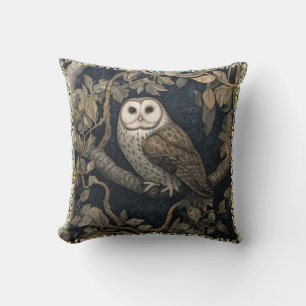 Barn Owl in een nachtbos William Morris Style Kussen