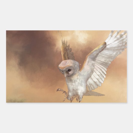 Barn Owl in Flight Digital Painting Rechthoekige Sticker (Voorkant)