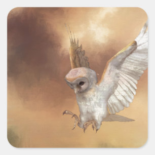 Barn Owl in Flight Digital Painting Vierkante Sticker